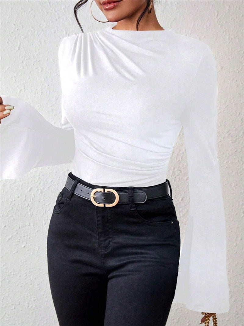 Design-forward Flared Sleeve Stand Collar Slim Fit T-shirt