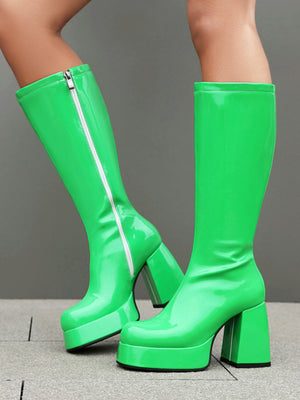 Colorful Platform High-heeled Fashion Mid-calf Boots