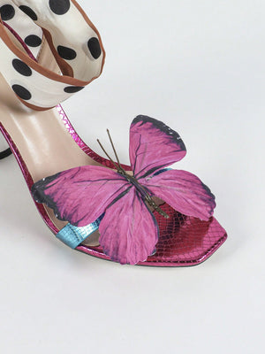 3D Butterfly Polka Dot Strappy High-heeled Sandals