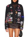 Liber Fall Women's Denim Badge Coat Cropped patchwork jacket