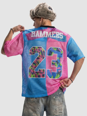 Color-blocked Net Hole Baseball Breathable T-shirts