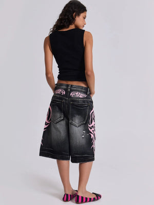 Jean à imprimés rétro Y4k Wash The Hole Five-point Pants