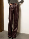 High-waisted Slim-fit Straight-leg PU Leather Pants