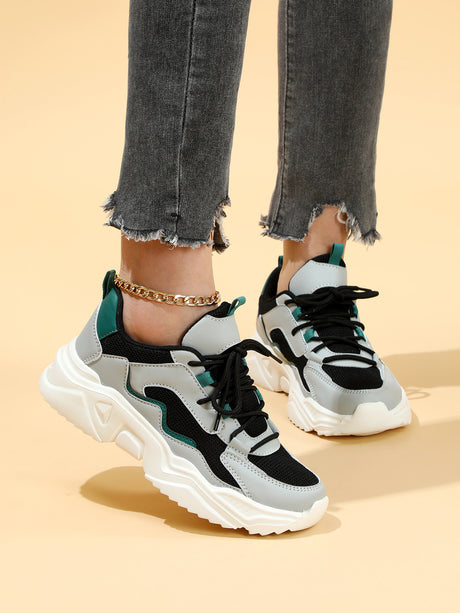Color-blocked Platform Women's Casual Sneakers