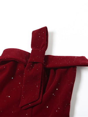 Robes courtes et mini à paillettes de Noël, dos nu, bustier, nœud et fermeture éclair