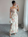 Printed Textured Fabric Off Shoulder Ruffle Maxi Dresses