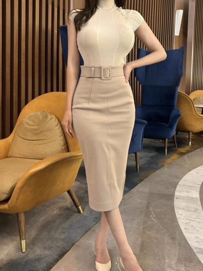 Stylish And Slimming High-waisted Belted Pencil Skirt