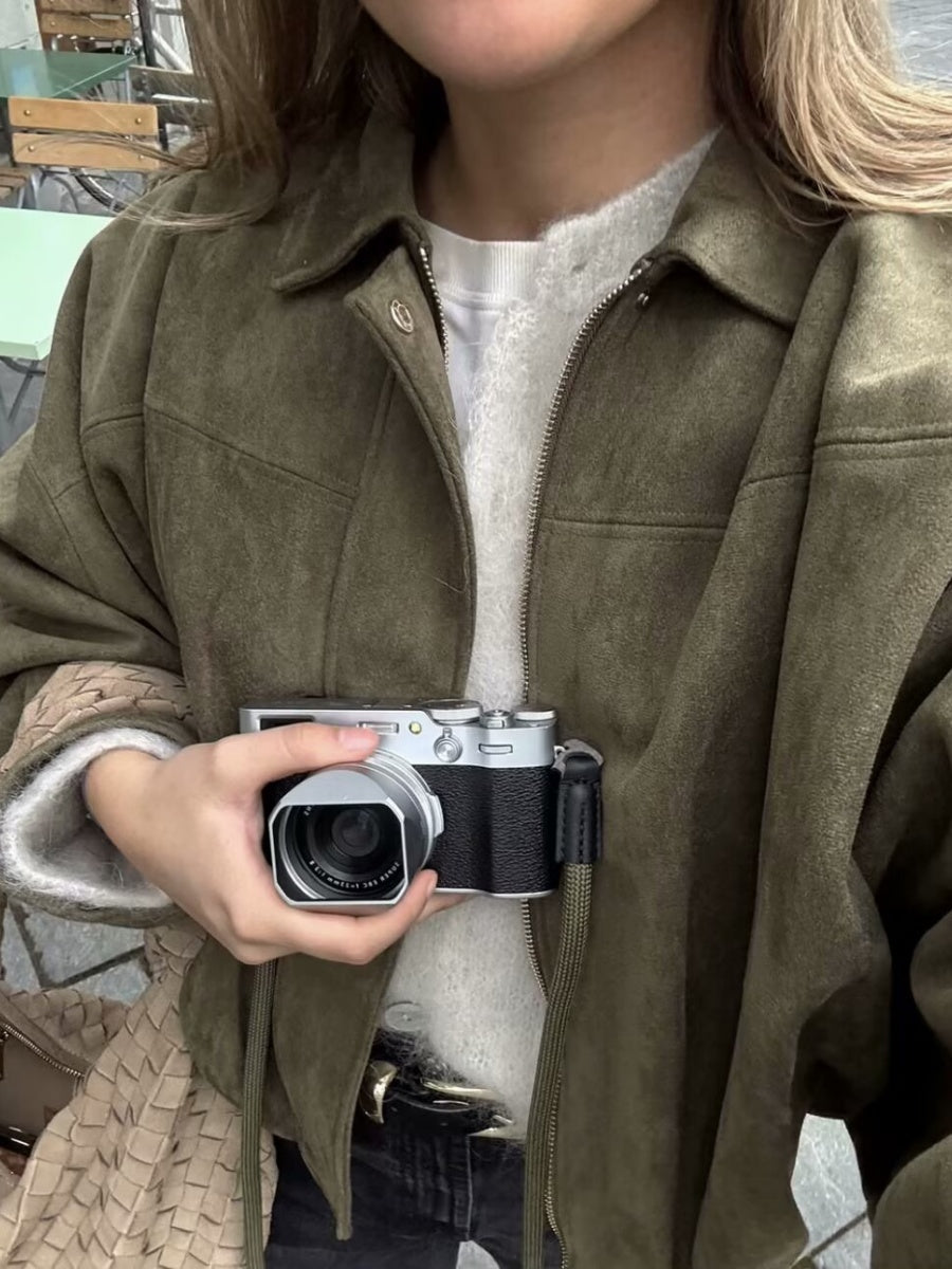 Batwing sleeve olive green Zip-up jacket