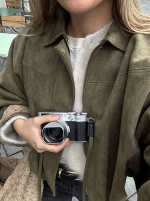 Batwing sleeve olive green Zip-up jacket