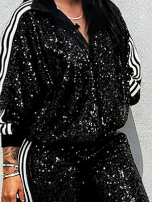 Slim Fit Sequins Jacket Pants Set Leisure 2-piece Sets