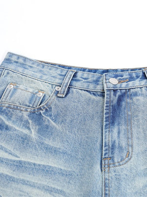 Cat Whiskers Distressed Gradient Denim Five Points Loose-fit Shorts