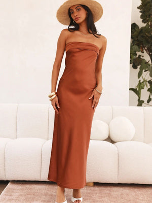 Bandeau Elasticity Backless Knitting Satin Sexy Maxi Dresses