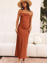 Bandeau Elasticity Backless Knitting Satin Sexy Maxi Dresses