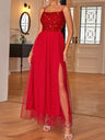 Sequins Mesh Splicing Suspenders Sweet Maxi Dresses
