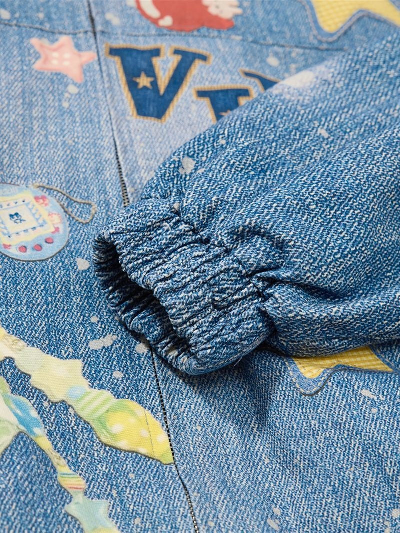 Fun And Stylish Prints Loose Washing Denim Jacket