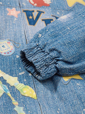 Fun And Stylish Prints Loose Washing Denim Jacket