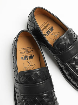 AKAIFU Hand-woven Imported Cowhide Retro Casual Penny Loafers Slip-on Leather Shoes