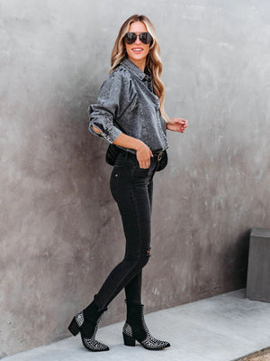 Distressed Cardigan Leg Of Mutton Sleeves Cowboy Long Sleeve Daily Workplace Chiffon Shirts/shirts