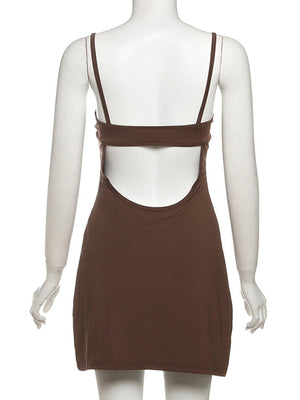 Rhinestone-studded U-neck Open Back Bodycon Suspenders Mini&Short Dresses