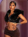 Faux Fur Zipper Hood Sleeveless Cropped Top Vest
