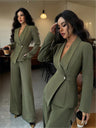Long Sleeve Single Buckle Blazers Straight-leg Pants 2-piece Sets