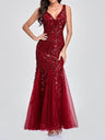 V-Neck Christmas Sequins Maxi Dresses