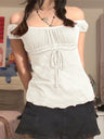 Bow-knot Waist Lace Patchwork Sweet Short Sleeves T-shirts