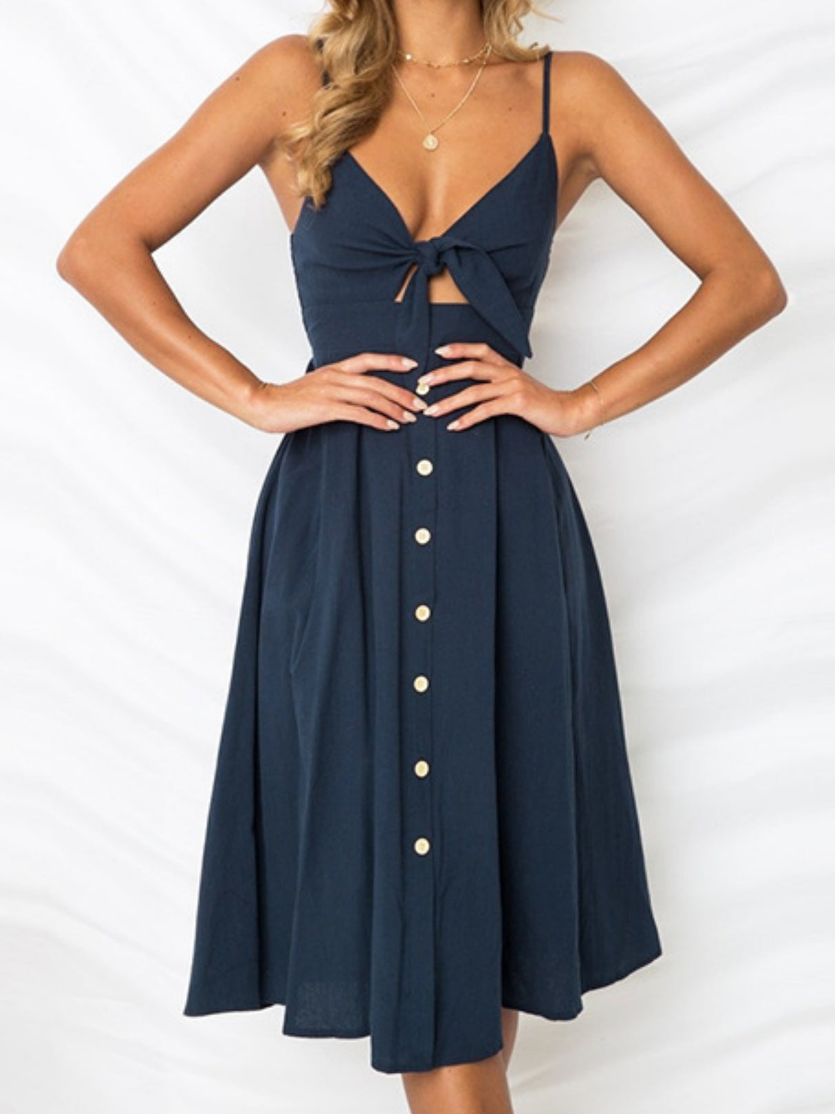 Bow Cutout Strap Buttons Backless Maxi Dresses