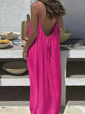Lace-up Backless Loose-fitting Spaghetti Strap Long Dress