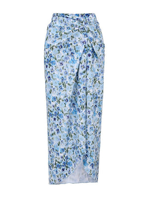 Floral-decorated Hollowed-out One-piece Swimsuit And Sun-protective Long Dress Two-piece Set