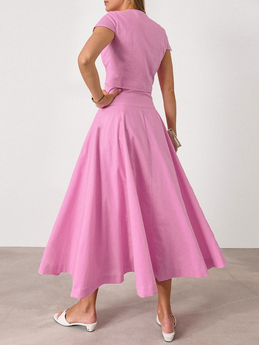 Short top A-line skirt button Umbrella skirt two-piece suit
