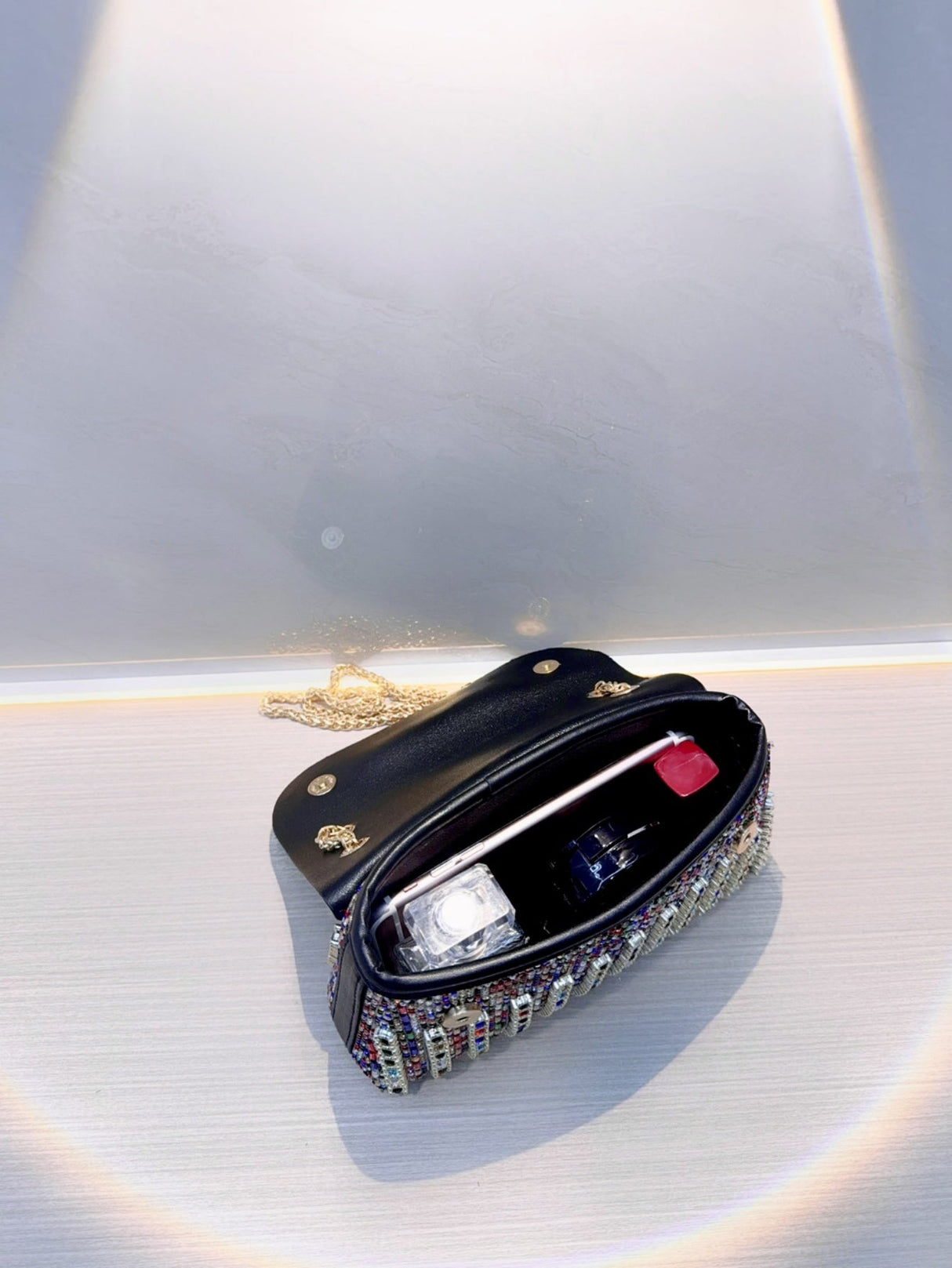 Liber Four Seasons ACC chain contrast color diamond underarm bag