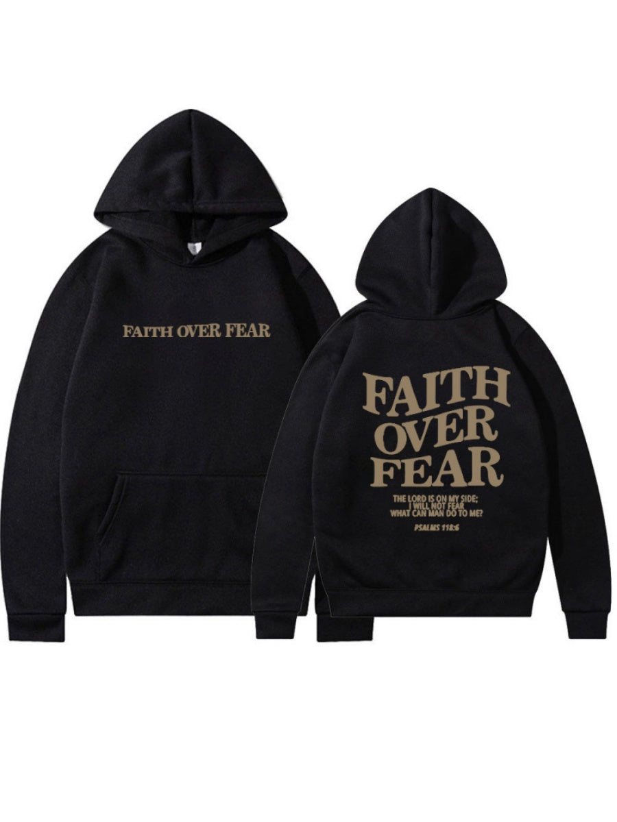 Long Sleeve Leisure Faith Over Fear Print Hoodies