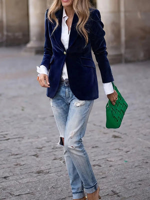 Slim Velvet Buttons Patch Pocket Blazer