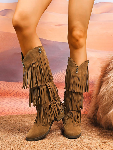 Retro High-top Tassel Women's Boots