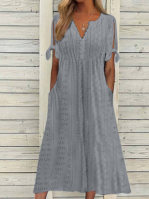 Hollow Out Off-shoulder V-neck Lace Ruffles Maxi Dresses