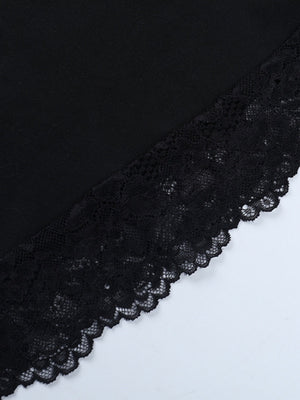 Off-the-shoulder Lace Trim Long Sleeve Black Daily Casual T-shirt