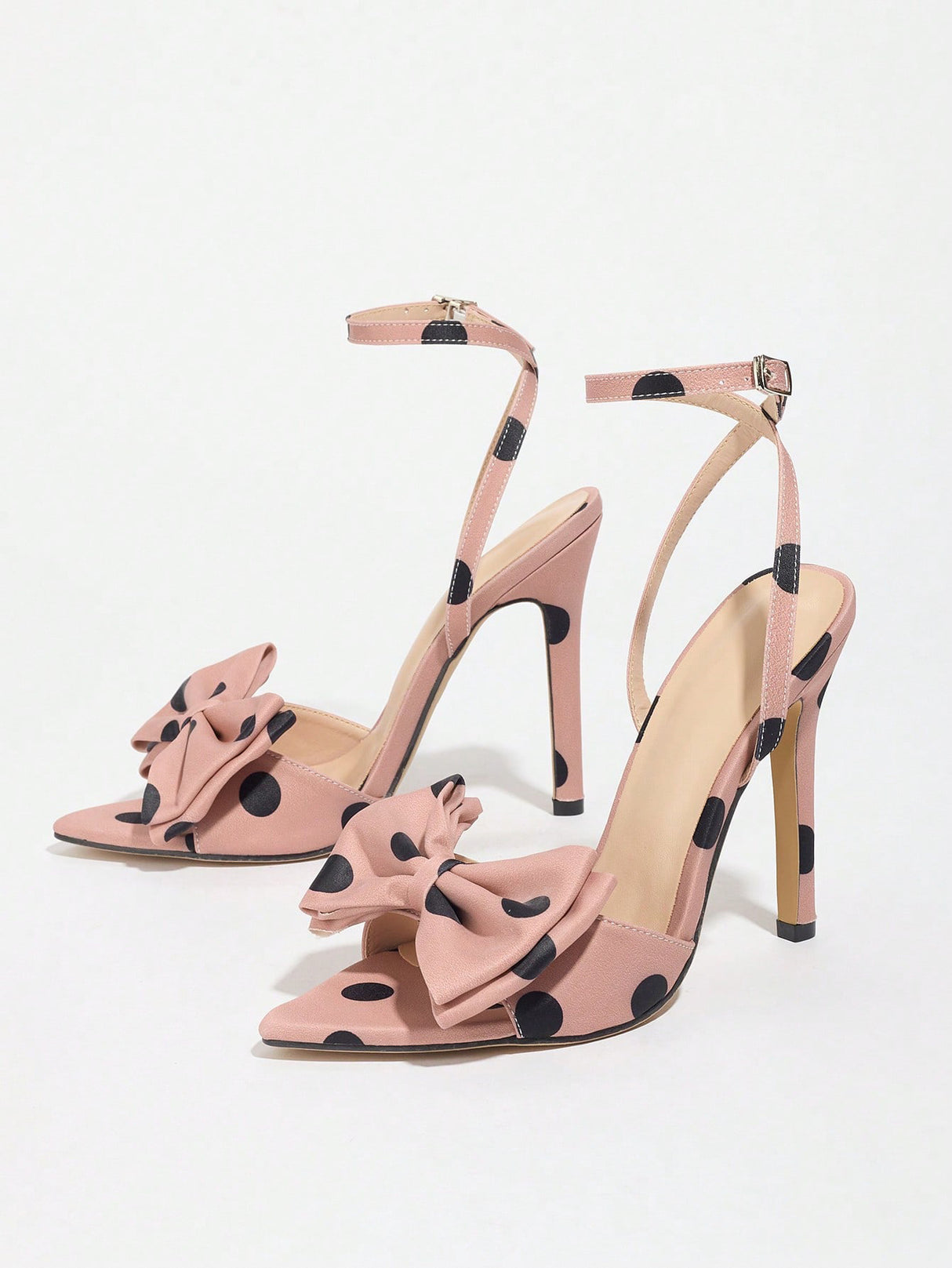 Sweet Color-blocked Polka Dot Bow High-heeled Sandals