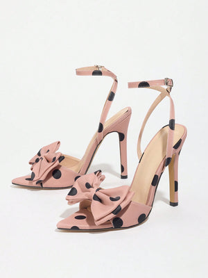 Sweet Color-blocked Polka Dot Bow High-heeled Sandals