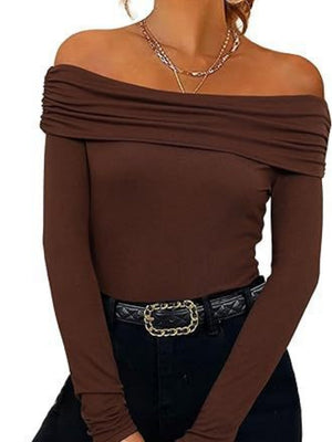 T-shirts basiques à manches longues, coupe ajustée et épaules dénudées