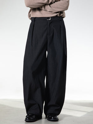 Micro-wrinkle Skin Adjustable Belt Straight-fit Dress Pants