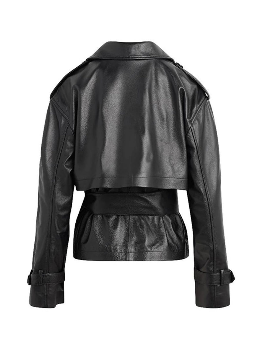 Straps Solid Color Pu Coat Jackets
