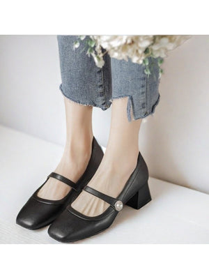 Liber Spring and Autumn Pearl Women's High Heel Mary Jane Shoes