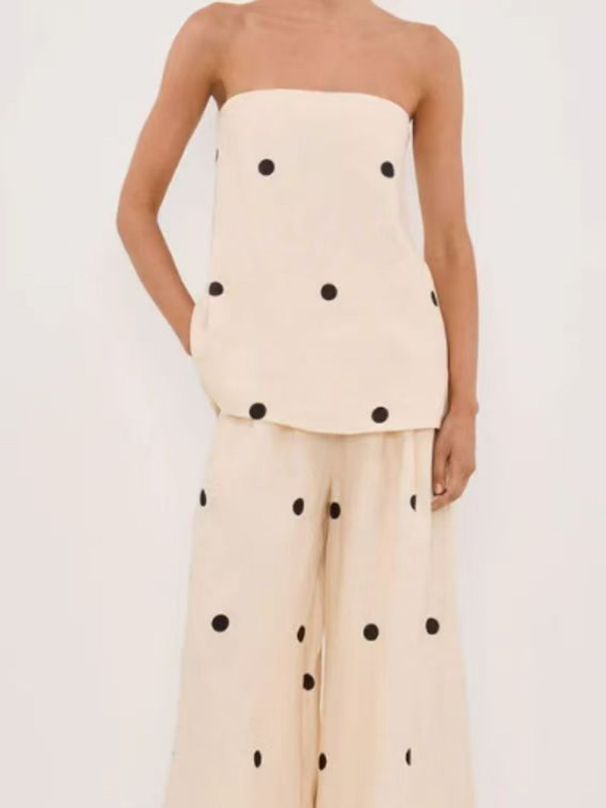 Polka Dots Strapless Pants 2-piece Sets