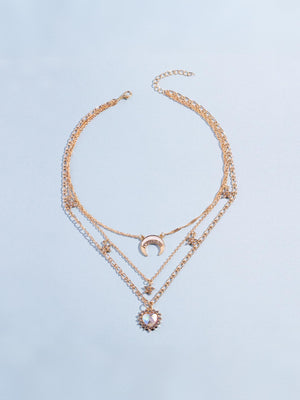 Multi-Heart Moon Alloy Necklace