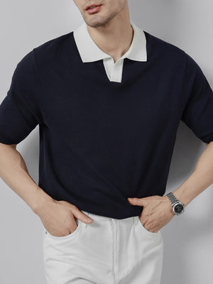 Color Matching Old Money Style Slim-fit Polo Shirts