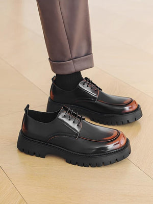 Distressed Thick-soled Lace-up Leather Shoes