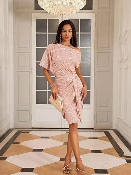 Sloping Shoulders Sequins Bandage Parties Mini&Short Dresses