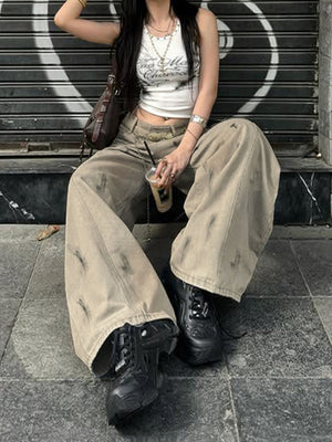 Distressed Cement Retro Straight-leg Pants Jeans