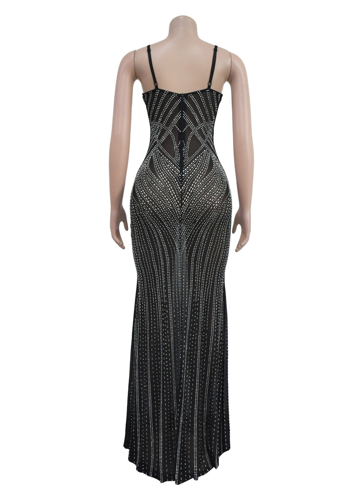 Sleeveless Bodycon Rhinestone Suspenders Slim-fit Party Shiny Maxi Dresses